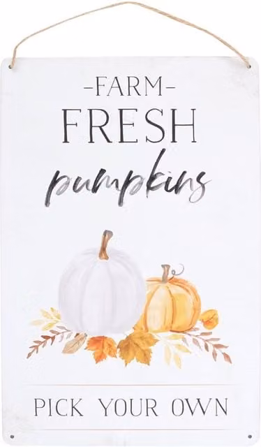 Something Different Farm Fresh Pumpkins Metal Hanging Plaque in White, Black and Orange