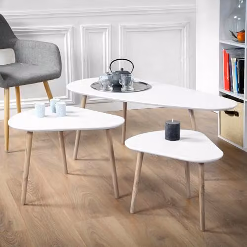 Calicosy Set of 3 Nesting Tables in White and Wood – 2