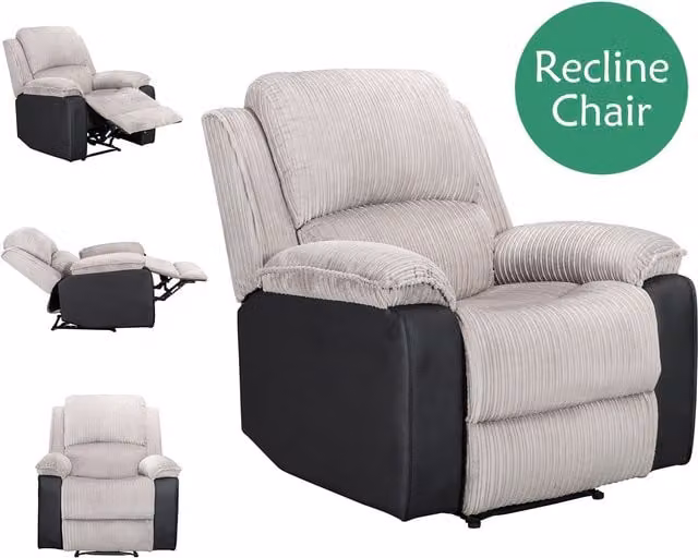 WestWood Modern Manual Lever Recliner Armchair in Grey Fabric and Faux Leather