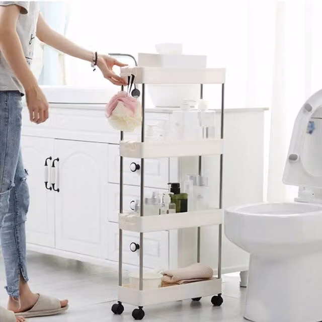 KORVIXA 4 Tier Slim Kitchen Trolley Storage Shelf in White