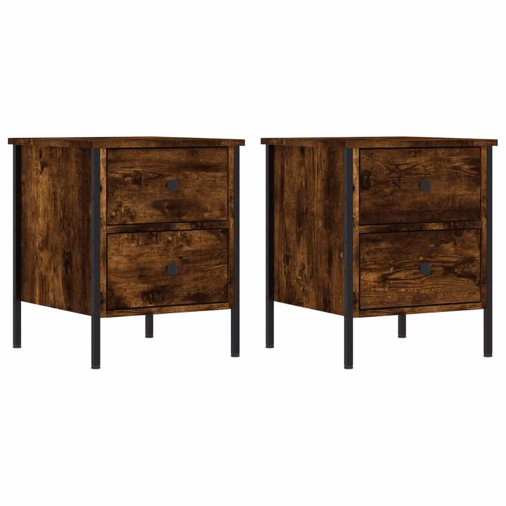 Berkfield Home Set of 2 Smoked Oak Bedside Cabinets in Brown, W/D/H: 40 x 42 x 50 cm – 3