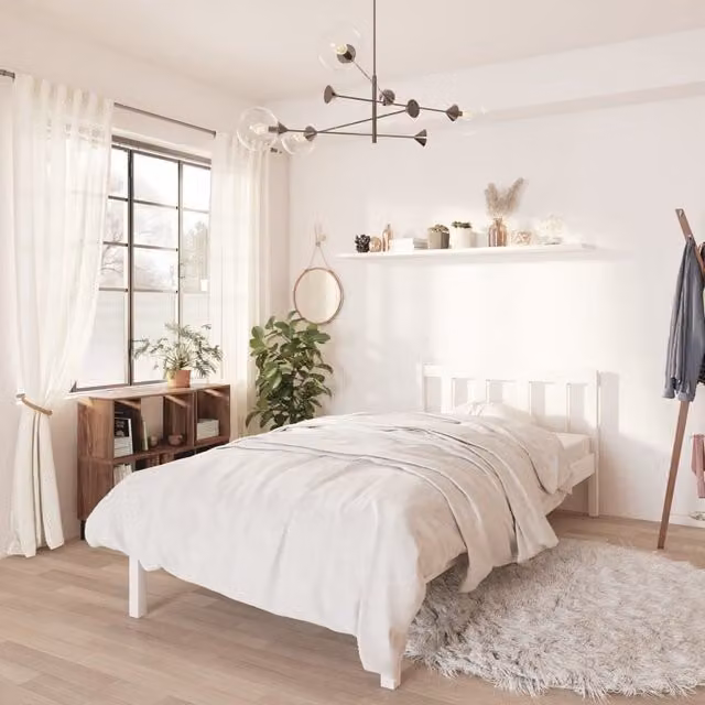 Berkfield Home Modern White Solid Pinewood Bed Frame W: 100 cm, D: 200 cm