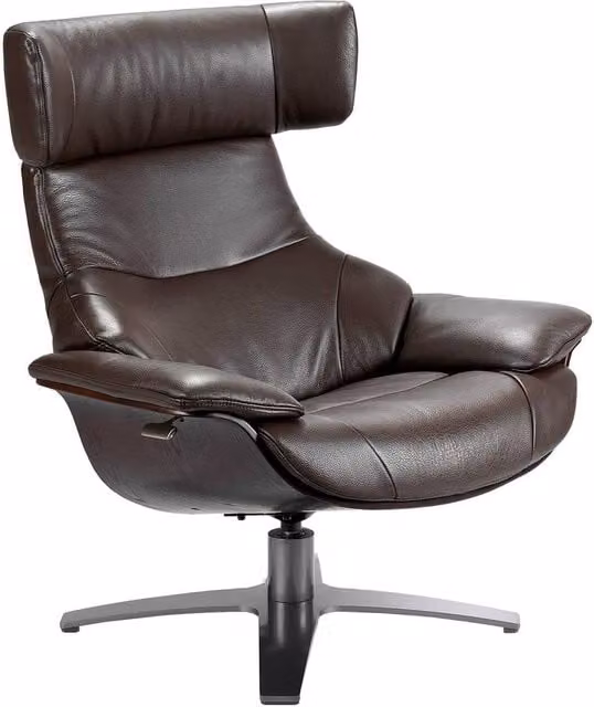 Angel Cerda Brown Leather Swivel Recliner Armchair with Solid Wood Frame