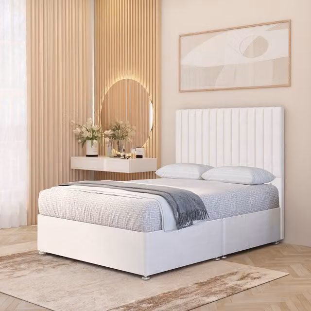 Somnior Beds Ltd Verona Velvet 4000 Pacific Orthopaedic Pocket Spring Divan Bed Set with Drawers and Headboard, White, W/D/H: 120 x 200 x 30 cm
