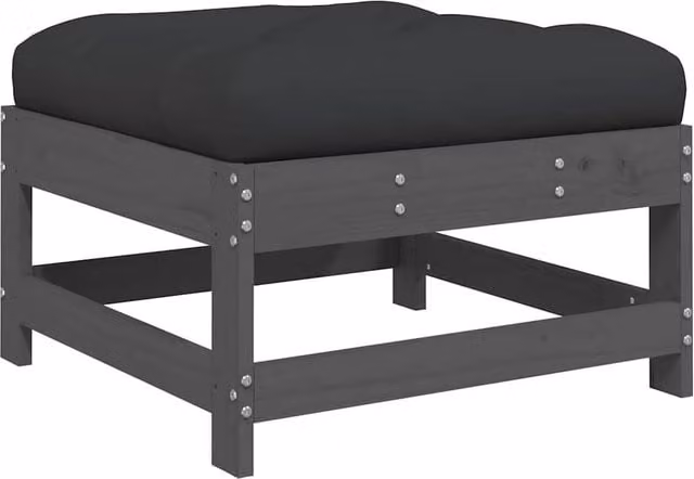 Berkfield Home Rustic Grey Solid Pine Garden Footstool with Cushion