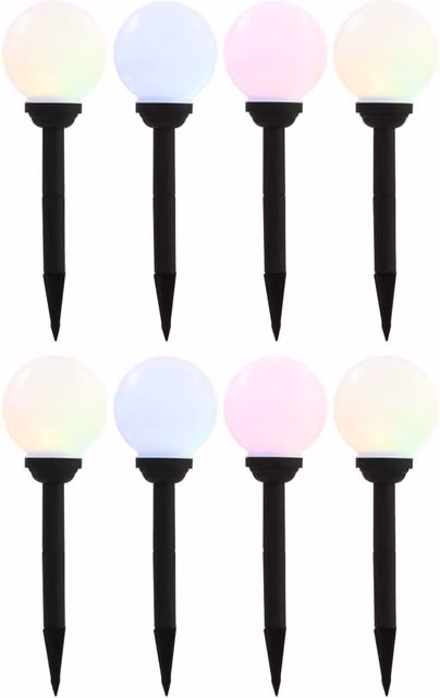 Berkfield Home 8 Piece Set of White Spherical Outdoor Solar LED Lamps with RGB Lighting, Diameter: 15 cm