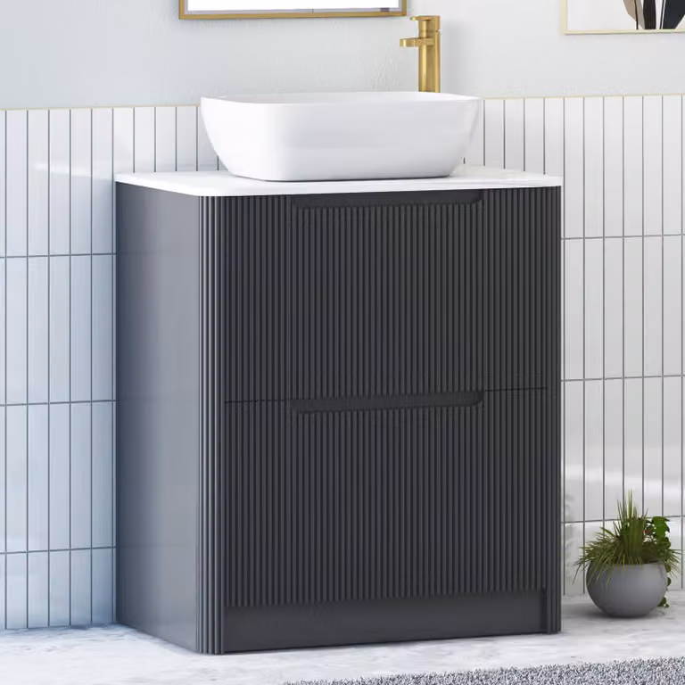 Royal Bathrooms Avenza 800mm Matt Obsidian Black Floor Standing 2 Drawer Vanity Unit with Elva Basin