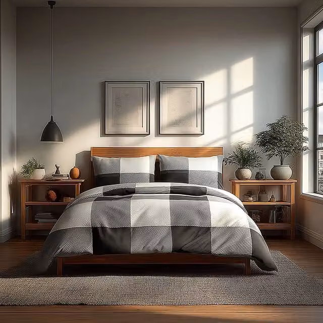 Snug City Polycotton Duvet Cover and Pillowcase Set in White, Black and Grey Checked Design, Single (W: 90 cm, L: 200 cm)