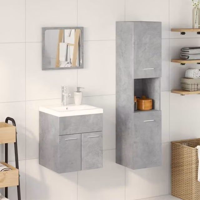 Berkfield Home Modern 4 Piece Bathroom Furniture Set in Concrete Grey and White