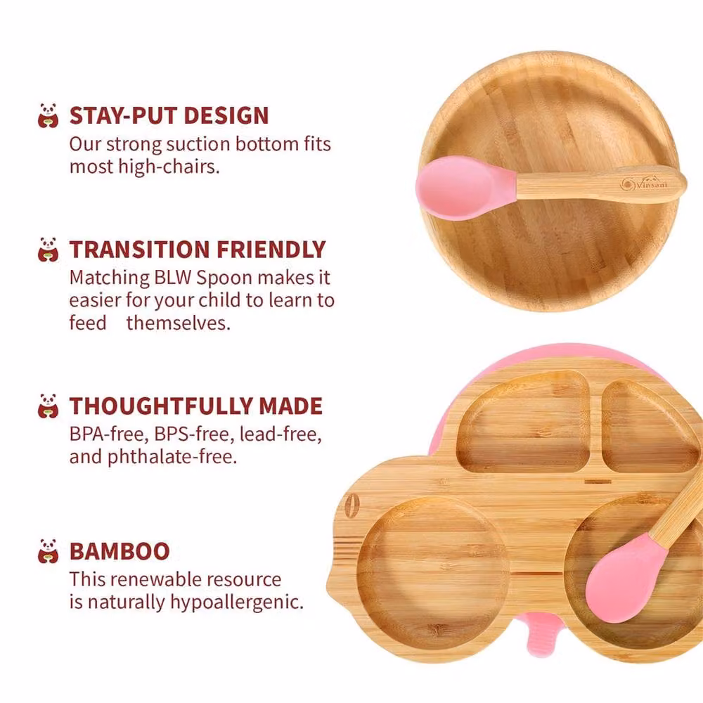 PAWNORA Bamboo Baby Plate, Bowl and Spoon Set in Pink – 2