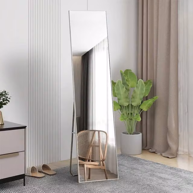 Livingandhome Dual-use Full Length Rectangular Mirror in Silver and White
