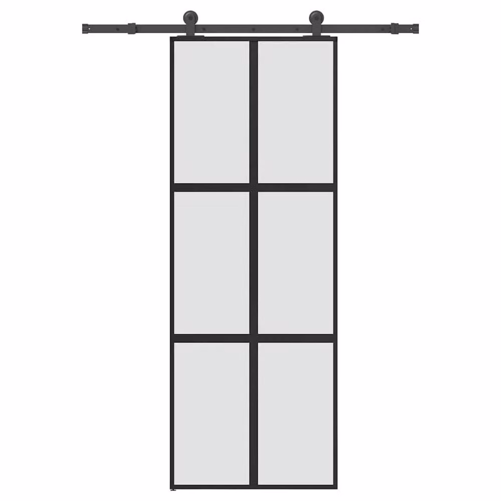 Berkfield Home Black Industrial Sliding Door with Hardware Set, Tempered Glass and Aluminium, W: 76 cm, H: 205 cm – 1