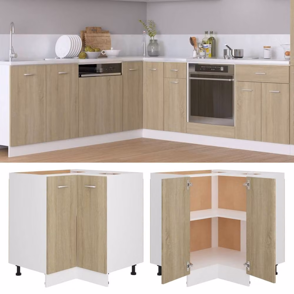 Berkfield Home Modern Sonoma Oak Corner Kitchen Bottom Cabinet with Hinged Doors, W/D/H: 75.5 x 75.5 x 80.5 cm – 1