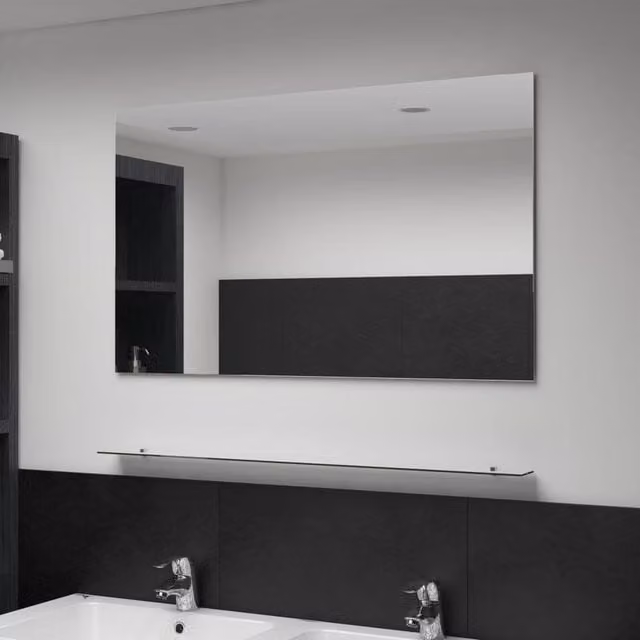 Berkfield Home Minimalist Rectangular Wall Mirror with Tempered Glass Shelf in Silver W: 100 cm, H: 60 cm – 1