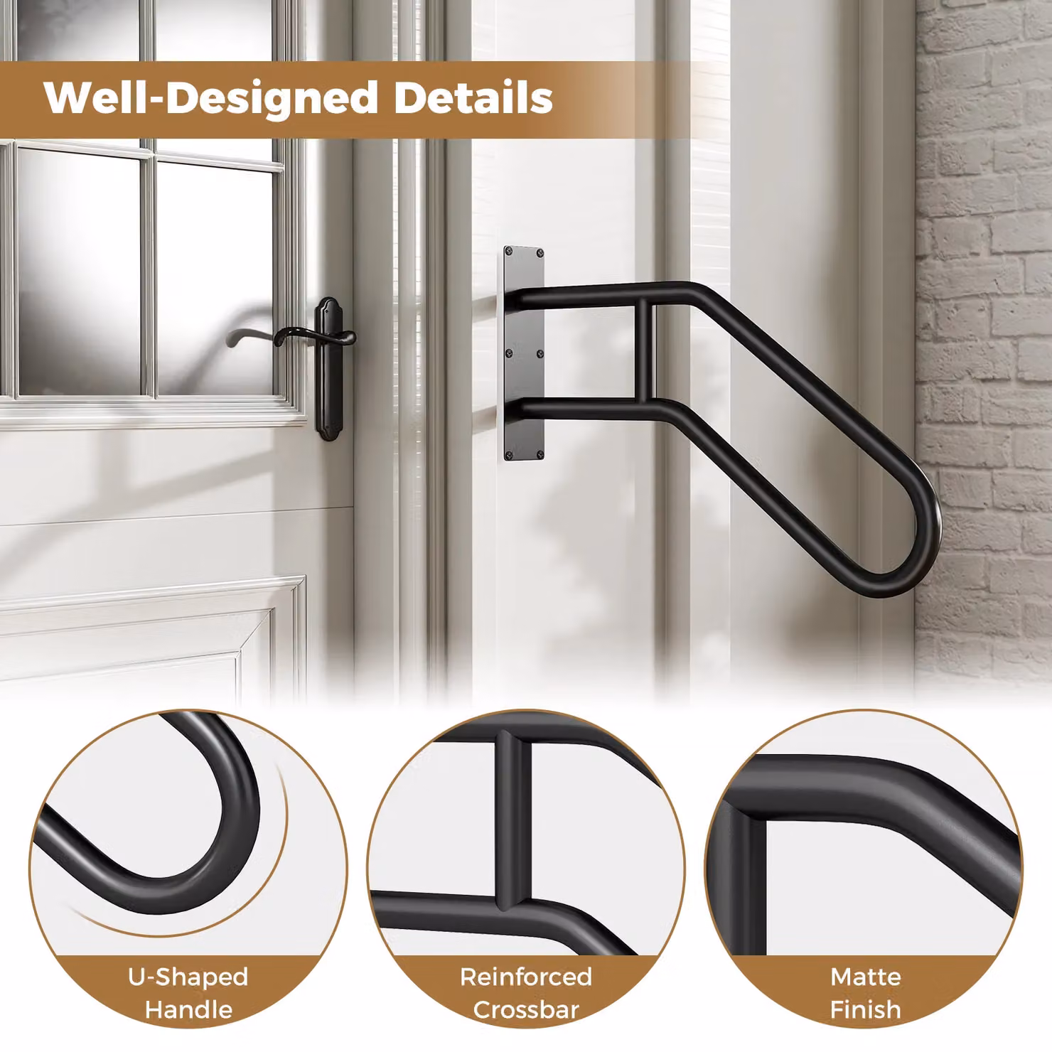 Gymax U-Shape Steel Outdoor Step Handrail in Matt Black – 6