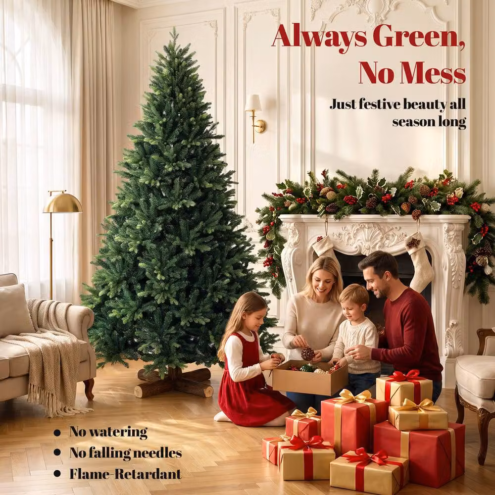 HOMCOM 7ft Artificial Christmas Tree with Solid Fir Wood Stand, Green – 3