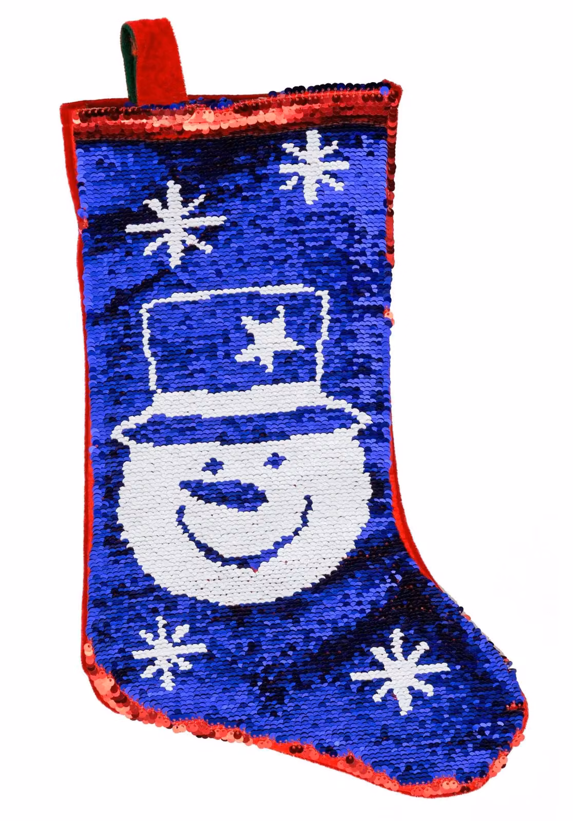 Shatchi Snowman and Santa Sequin Christmas Stocking Sack in Red, White and Blue – 3