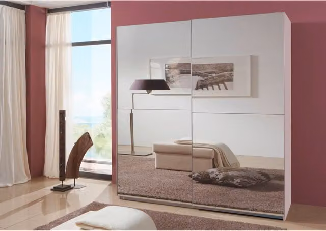 TJS Modern White 180cm Sliding Wardrobe with Mirrored Doors