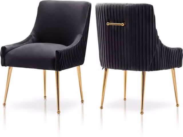 SEYNAR Set of 2 Modern Upholstered Velvet Dining Chairs with Gold Metal Legs in Black – 1