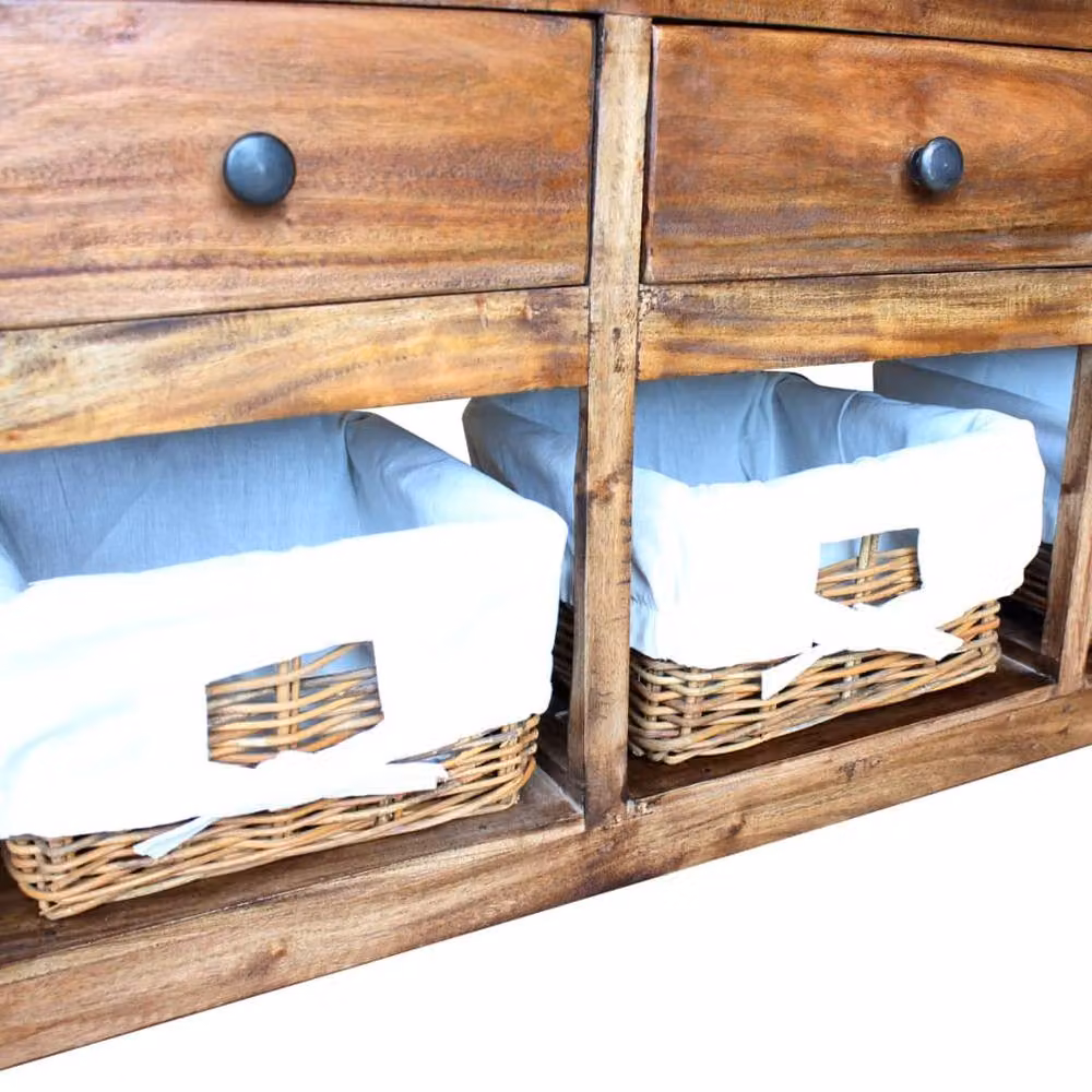 Berkfield Home Rustic Reclaimed Wood Sideboard with Rattan in Brown W/D/H: 100 x 30 x 50 cm – 3