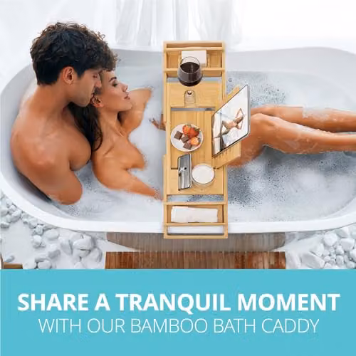 Homiu Adjustable Bamboo Extending Bath Caddy in Natural Brown – 2