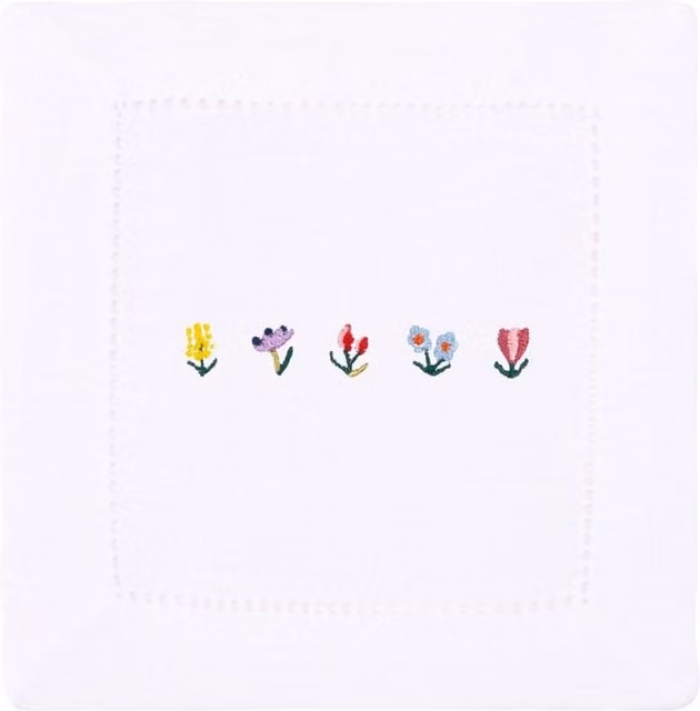 Mafra White Cotton Table Linen with Multicolour Embroidered Floral Napkins and Placemats