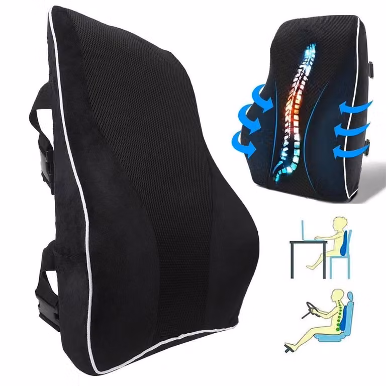 FLAVORA Black Contoured Memory Foam Wedge Lumbar Support Pillow, W/D/H: 100 x 190 x 1 cm