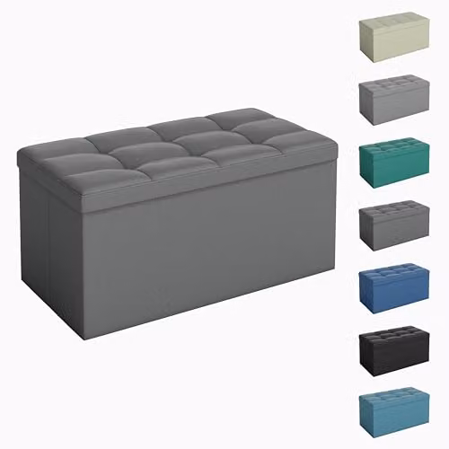 MCC Direct Foldable Upholstered Storage Ottoman Bench in Grey, W/D/H: 76 x 36 x 36 cm – 1