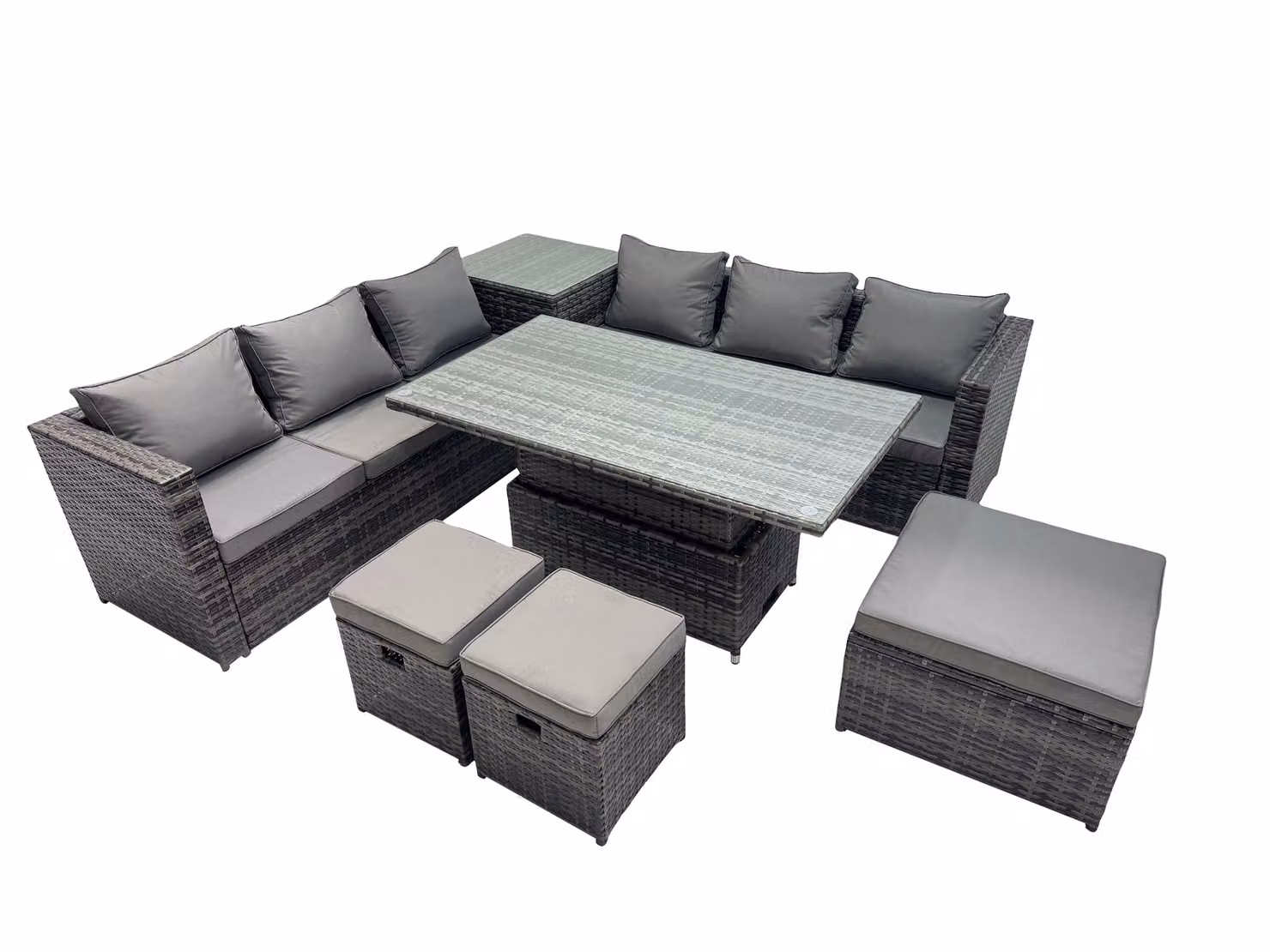 Fimous 9 Seater Outdoor Garden Rattan Furniture Set with 3 Stools and Side Table in Dark Grey – 2