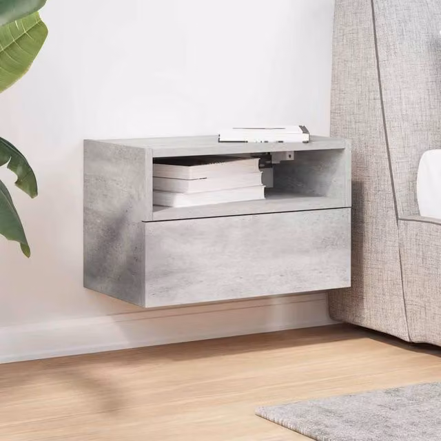 Berkfield Home Wall-mounted Bedside Cabinet in Concrete Grey, W/D/H: 45 x 26 x 28.5 cm