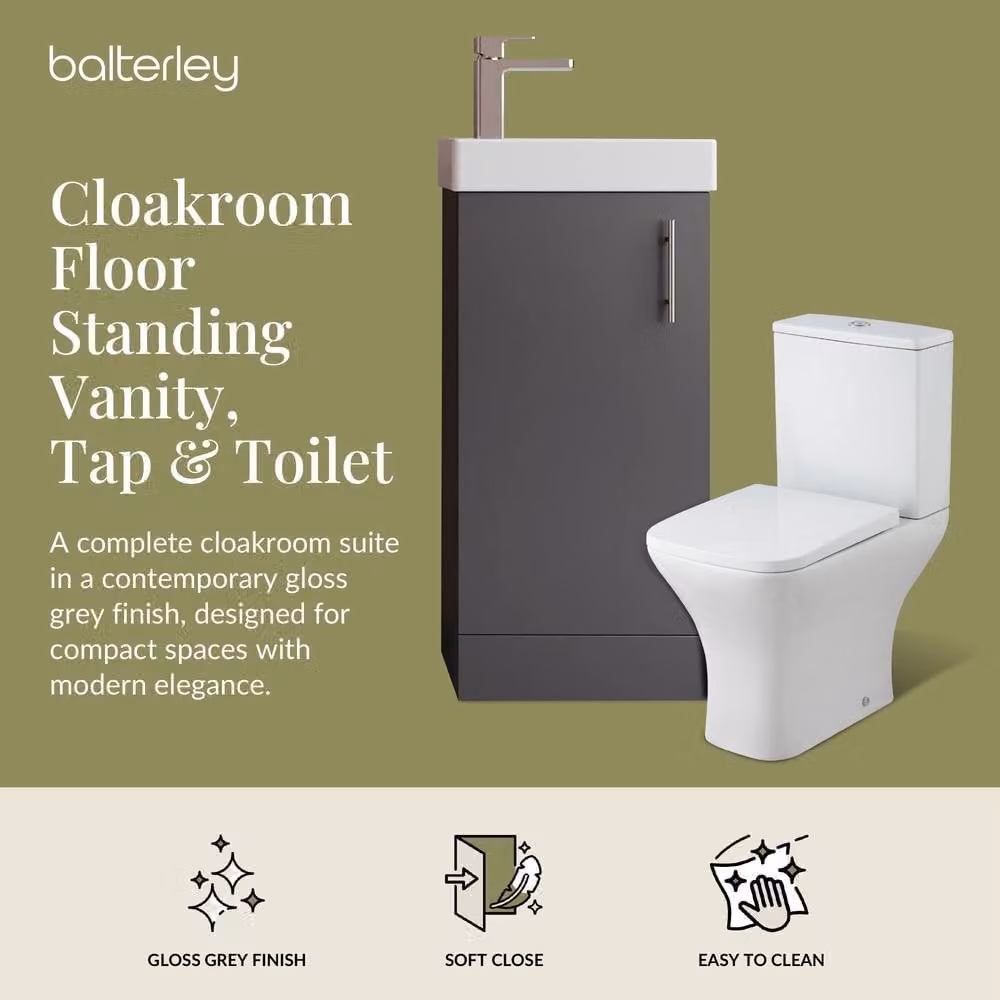 Balterley Gloss Grey Floor Standing Cloakroom Vanity Unit with Tap and Toilet – 2