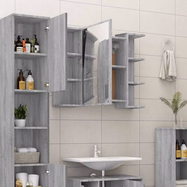 Berkfield Home Modern Bathroom Mirror Cabinet in Grey Sonoma, W/D/H: 80 x 20.5 x 64 cm