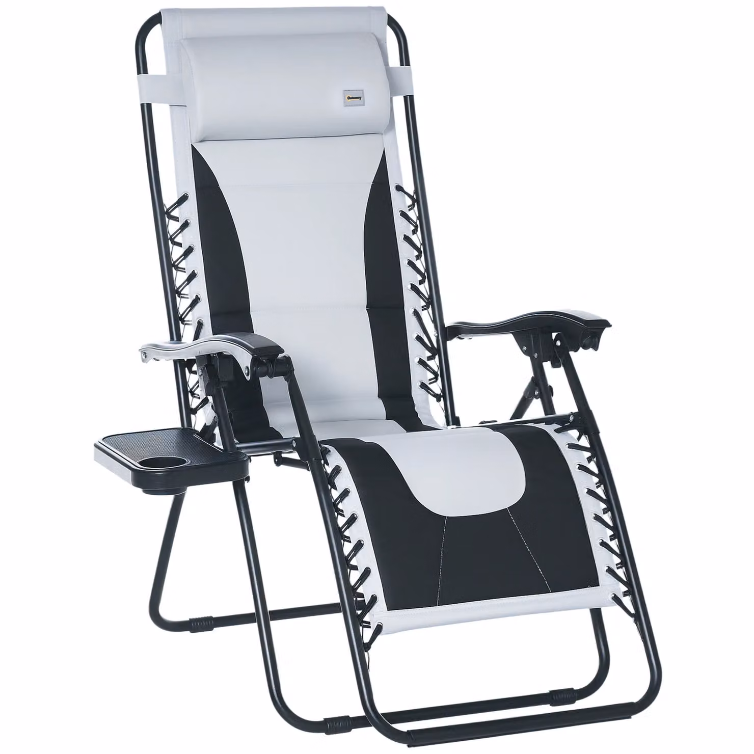 OUTSUNNY Zero Gravity Folding Recliner Lounger Chair with Cup Holder in Light Grey – 2