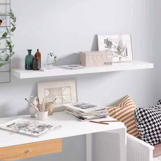 Berkfield Home Floating Wall Shelf in High Gloss White, W/D/H: 120 x 23.5 x 3.8 cm
