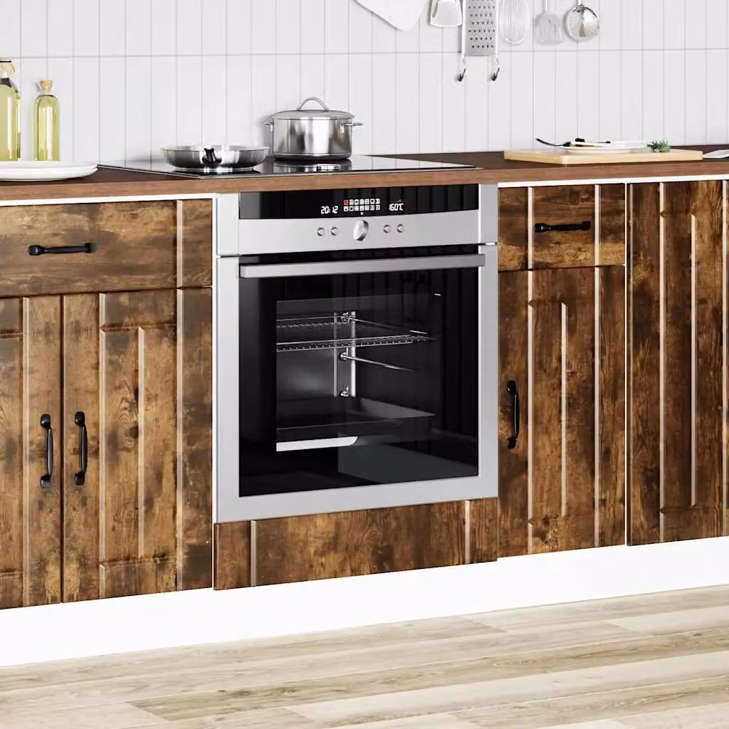 Berkfield Home Lucca Freestanding Oven Cabinet in Smoked Oak Brown with Glass Doors – 2