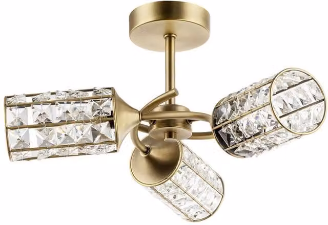 Happy Homewares Modern Dimmable LED Ceiling Light with Transparent Cylindrical Acrylic Beaded Shades in Gold/Brass