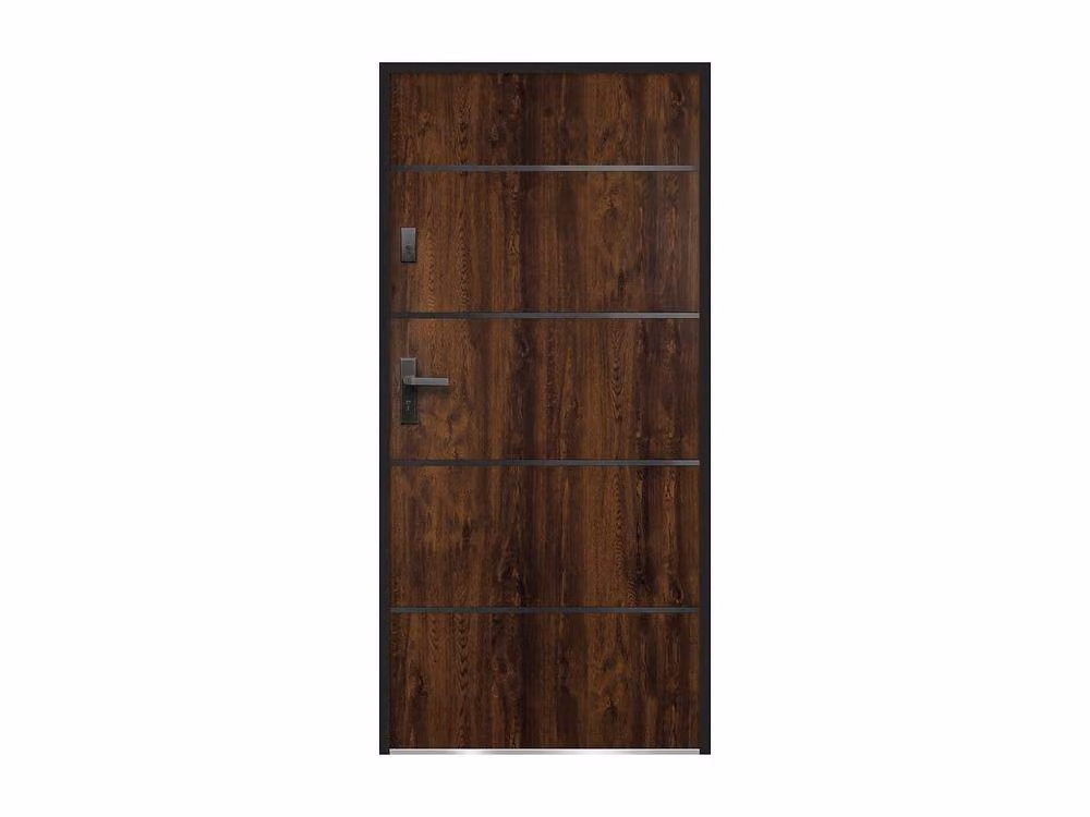Vente-unique Modern Steel and Stainless Steel Front Door in Dark Natural Walnut, H: 207 cm, W: 100 cm – 2