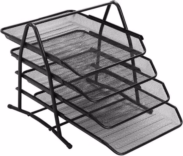KORVIXA 4 Tier Metal Mesh Office Desk Filing Tray Holder in Black – 1
