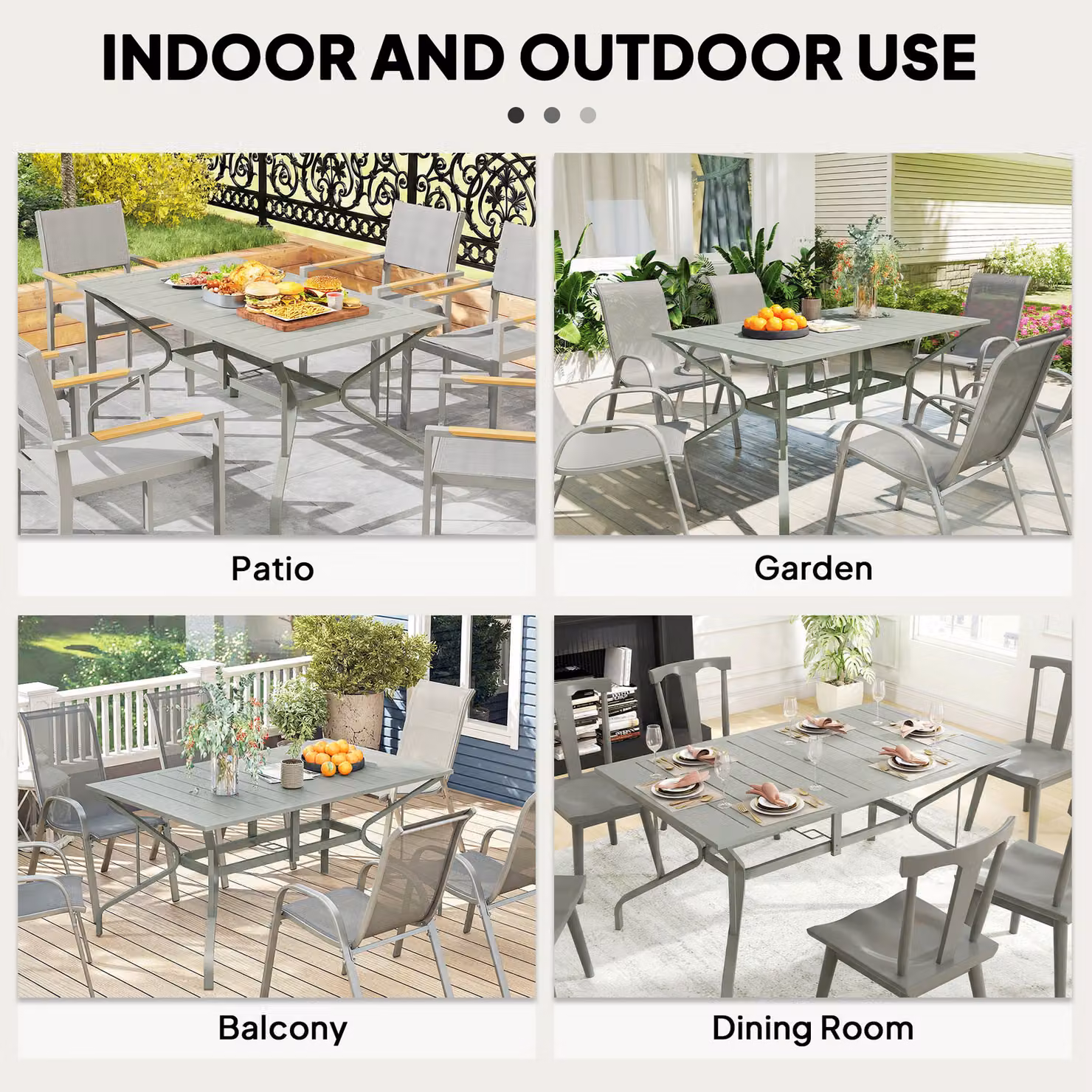 Outsunny Extendable Rectangular Garden Dining Table in Light Grey with Parasol Hole – 2