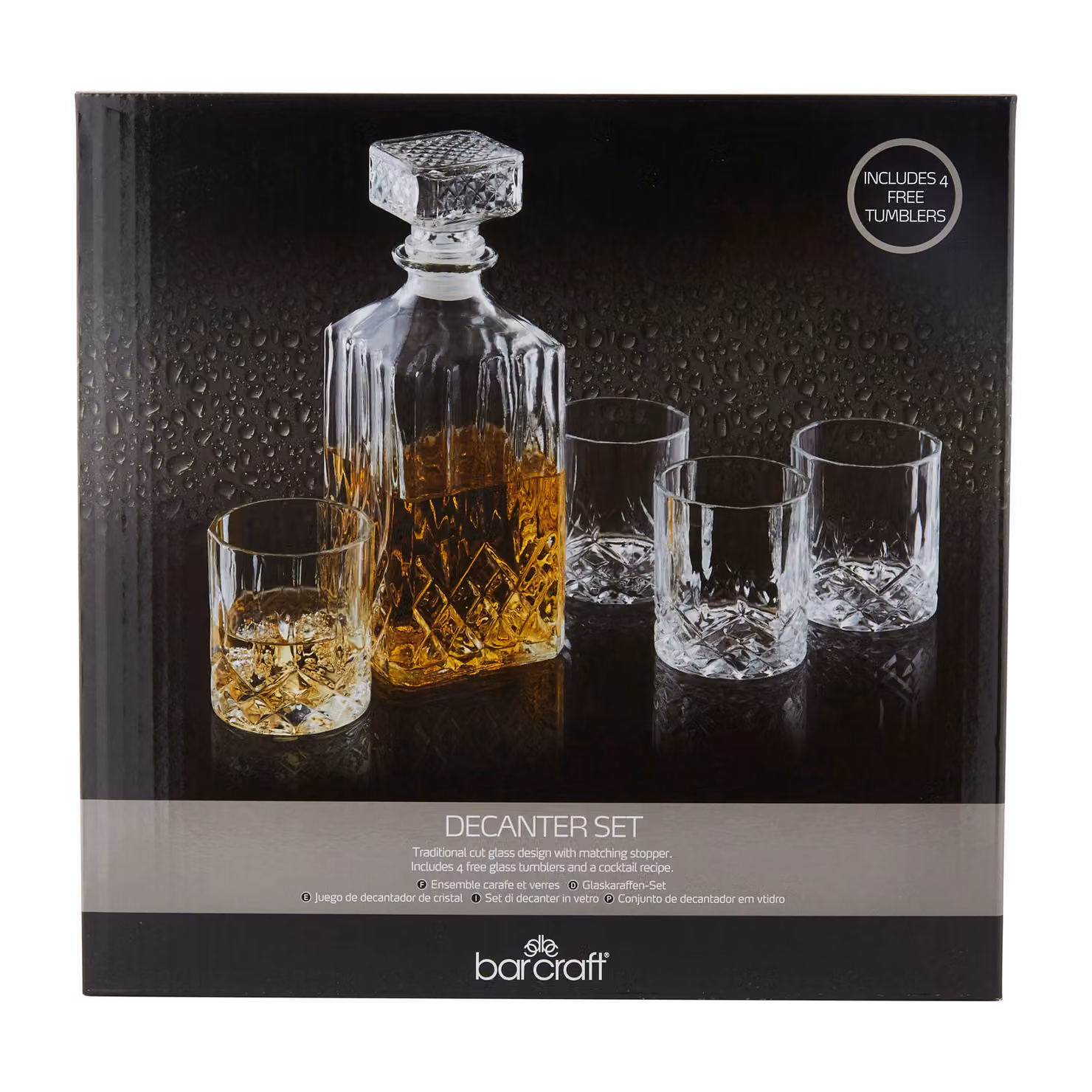 BarCraft 8-Piece Bar Tool Set with Glass Decanter, 4 Tumbler Glasses, Ice Balls, Tongs and Bag in Clear – 4