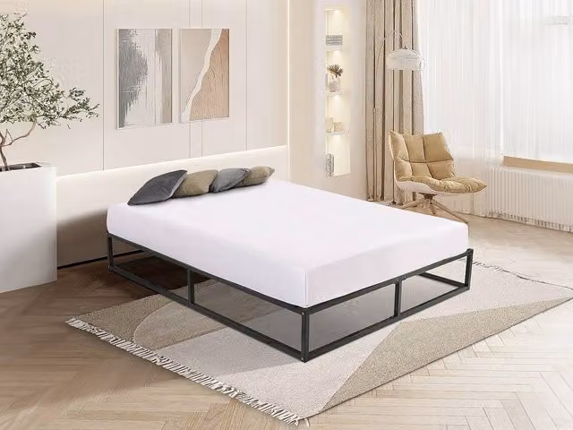 YSME Metal and Wood Slatted Bed Base, Black, W/D/H: 140 x 190 x 30 cm – 1