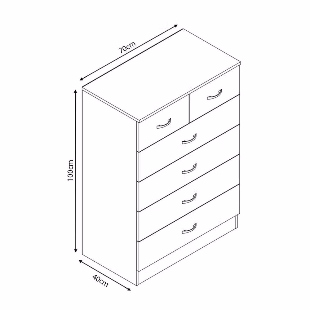 ERGOVEXA Black High Gloss 6 Drawer Chest of Drawers with Wood Effect Frame – 2