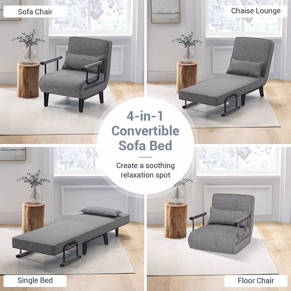FORGEVIO Single Folding Sofa Bed in Grey with Armrests, W: 190 cm, D: 65 cm – 4