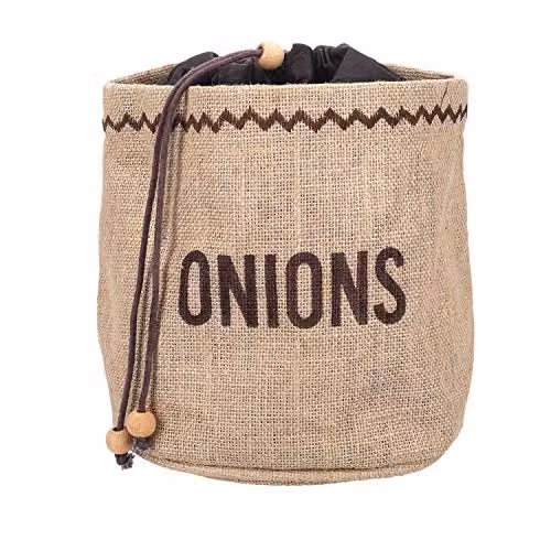 KitchenCraft Natural Elements Onion Bag with Blackout Lining in Brown Hessian