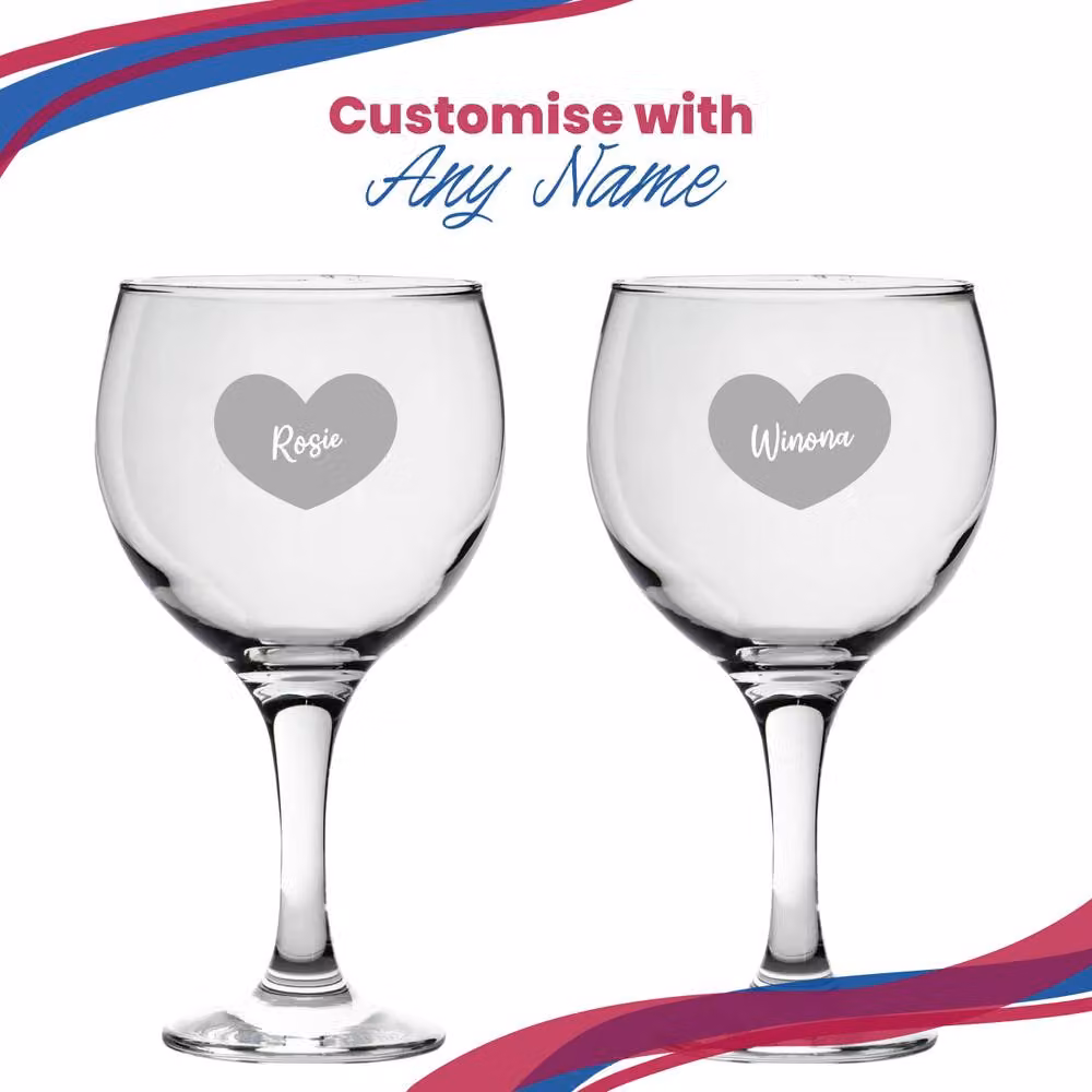 Uniqueful Personalised Heart Design Gin Balloon Cocktail Glass in Clear – 3