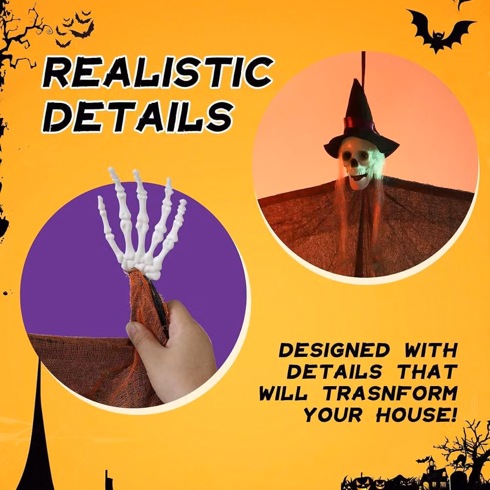 Garwarm 3 Pack Hanging Halloween Skeleton and Ghost Decorations in White and Multicolour – 3
