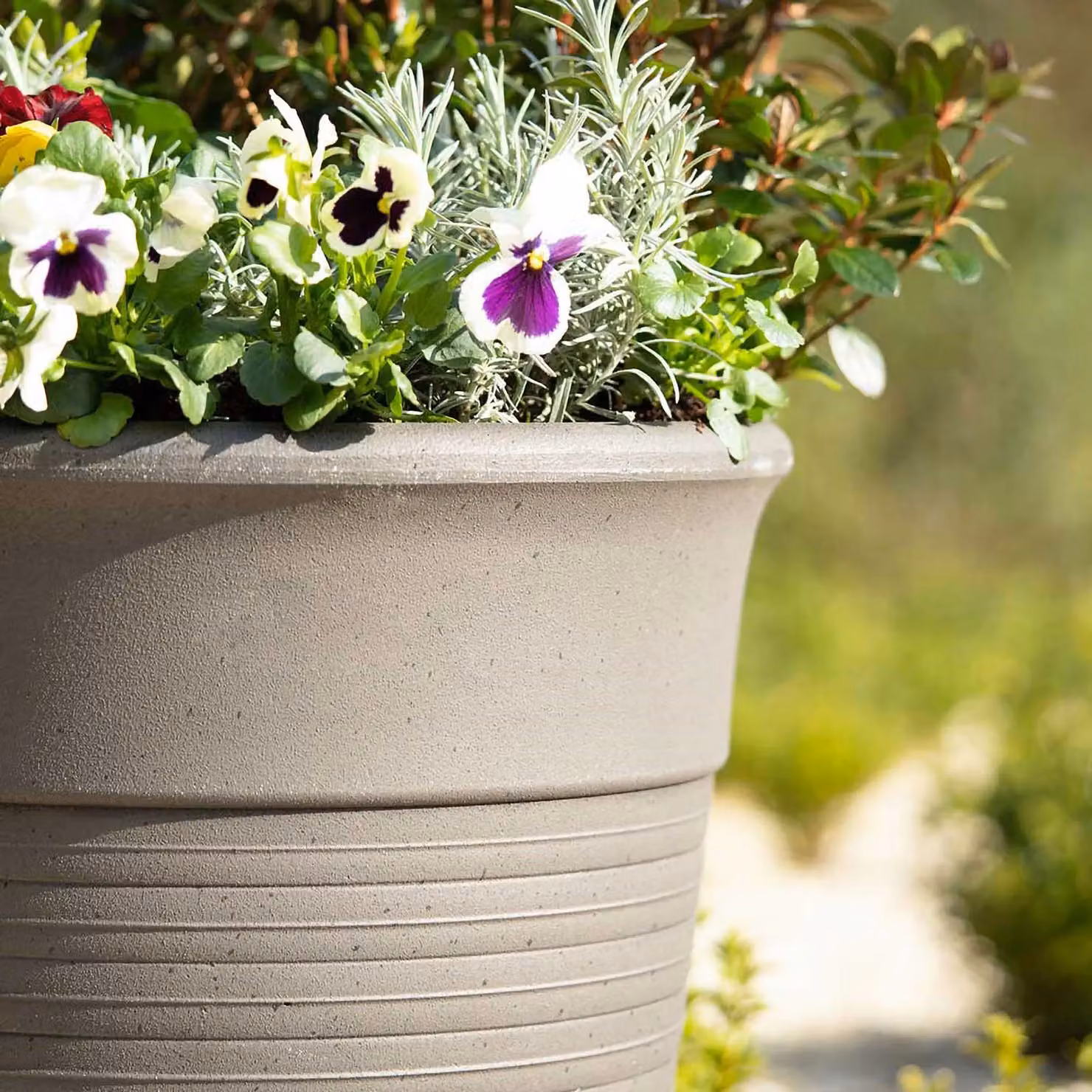 Primrose Grey Stone Effect Round Tall Outdoor Patio Planter Tub, Diameter: 48 cm – 2