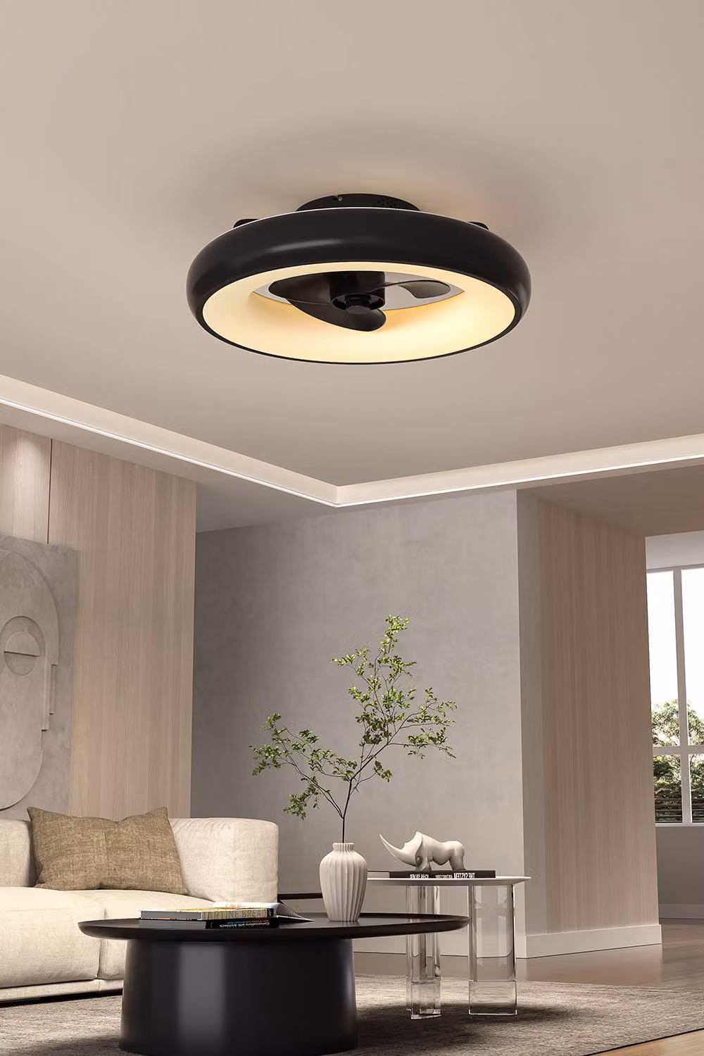 Livingandhome Industrial Style Ceiling Mount LED Fan Light with Timer in Black – 4