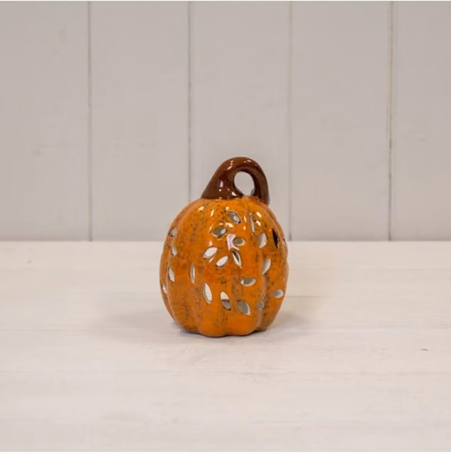 KDMD Rustic Orange and Brown Ceramic Pumpkin Tealight Holder