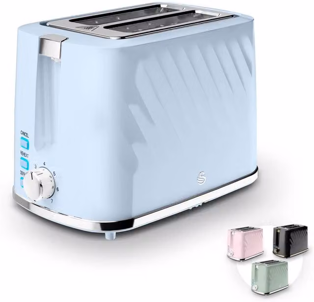 Swan Windsor 900W 2 Slice Toaster in Blue with Chrome Accents and Cable Storage